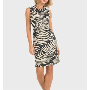 Host Pick Joseph Ribkoff Glitter Cowl Neck Sleeveless Sheath Dress Black Tan 8